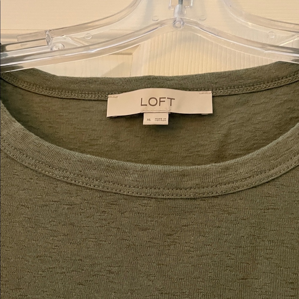 LOFT Olive Green Ruffle Sleeve Tee - Picture 2 of 3